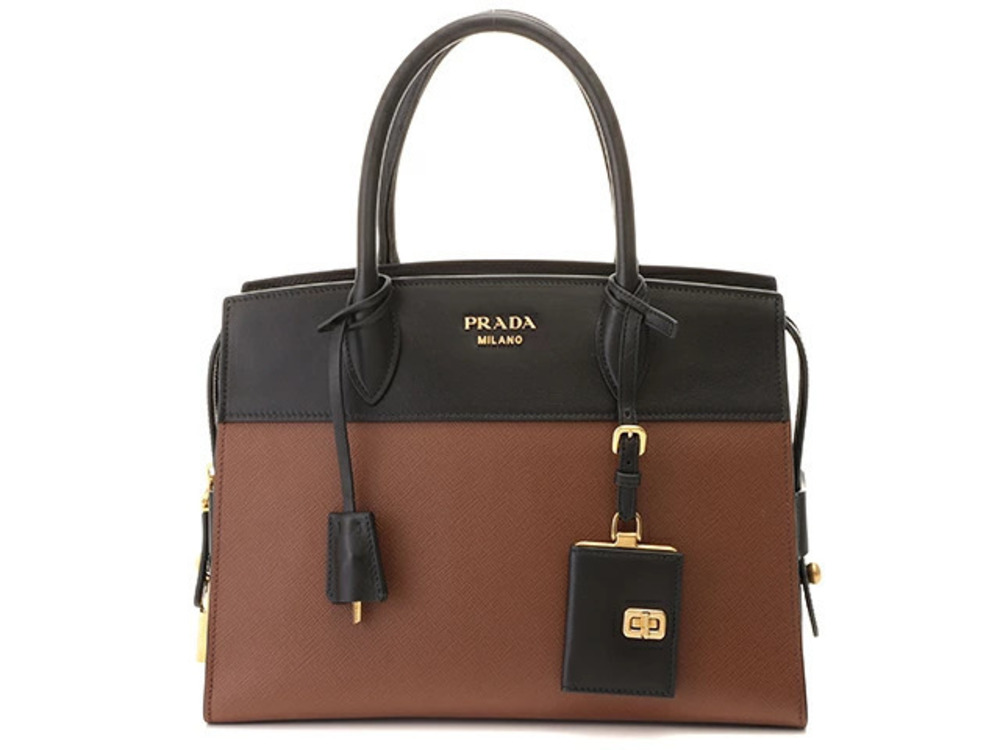 Prada Esplanade Handbag Saffiano Leather Brown Black